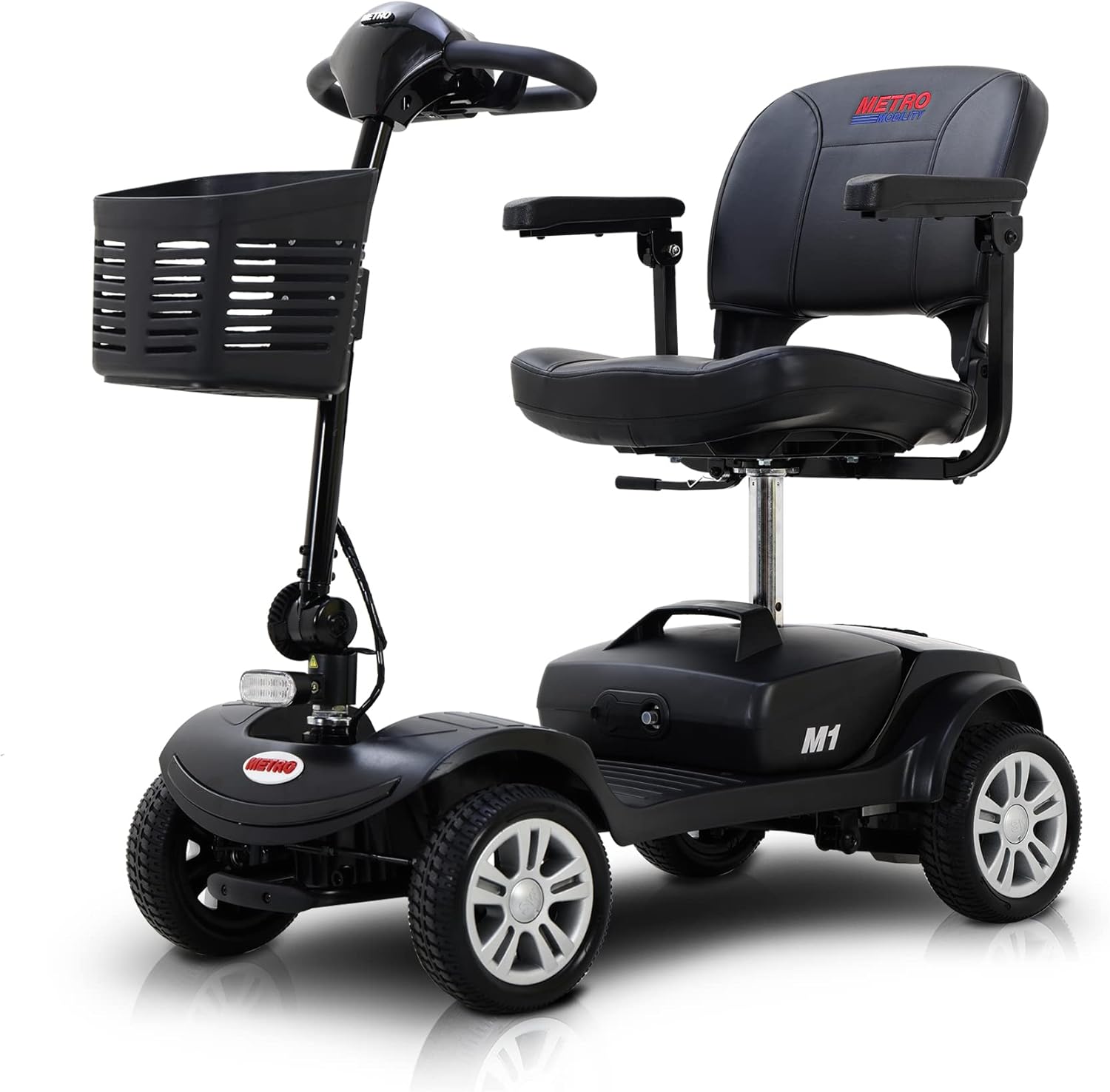 Mobility Scooter Delivers 4 Wheel with Head Light- Max Speed 5 Mph, Max Load 265lbs,Adults Electric Medical Scooter , Lightweight and Compact for Travel(Black Whit Head Light)