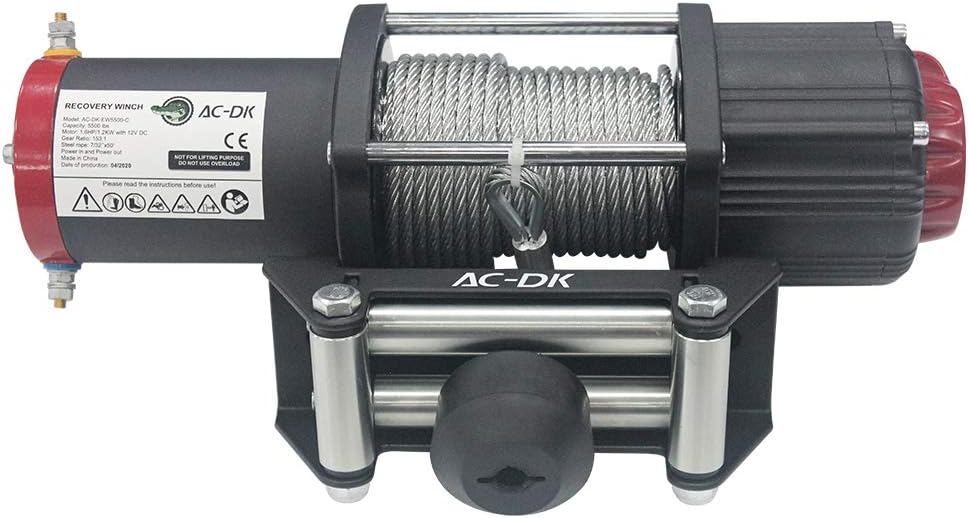 AC-DK 5500 lb. Advanced Electric Winch Kits for Towing ATV/UTV Off Road Trailer, 12V Winch with Galvanized Steel Wire Rope, Waterproof Winch with Wireless Remote Control Mounting Bracket