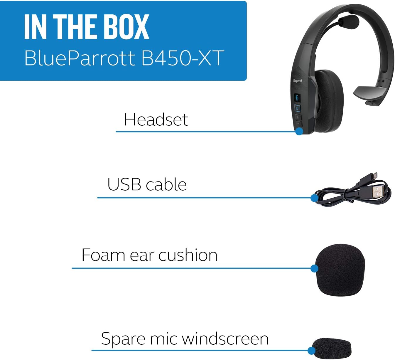 BlueParrott B450-XT Noise Cancelling Bluetooth Headset – Updated Design with Industry Leading Sound & Improved Comfort, Up to 24 Hours of Talk Time, IP54-Rated Wireless Headset,Black