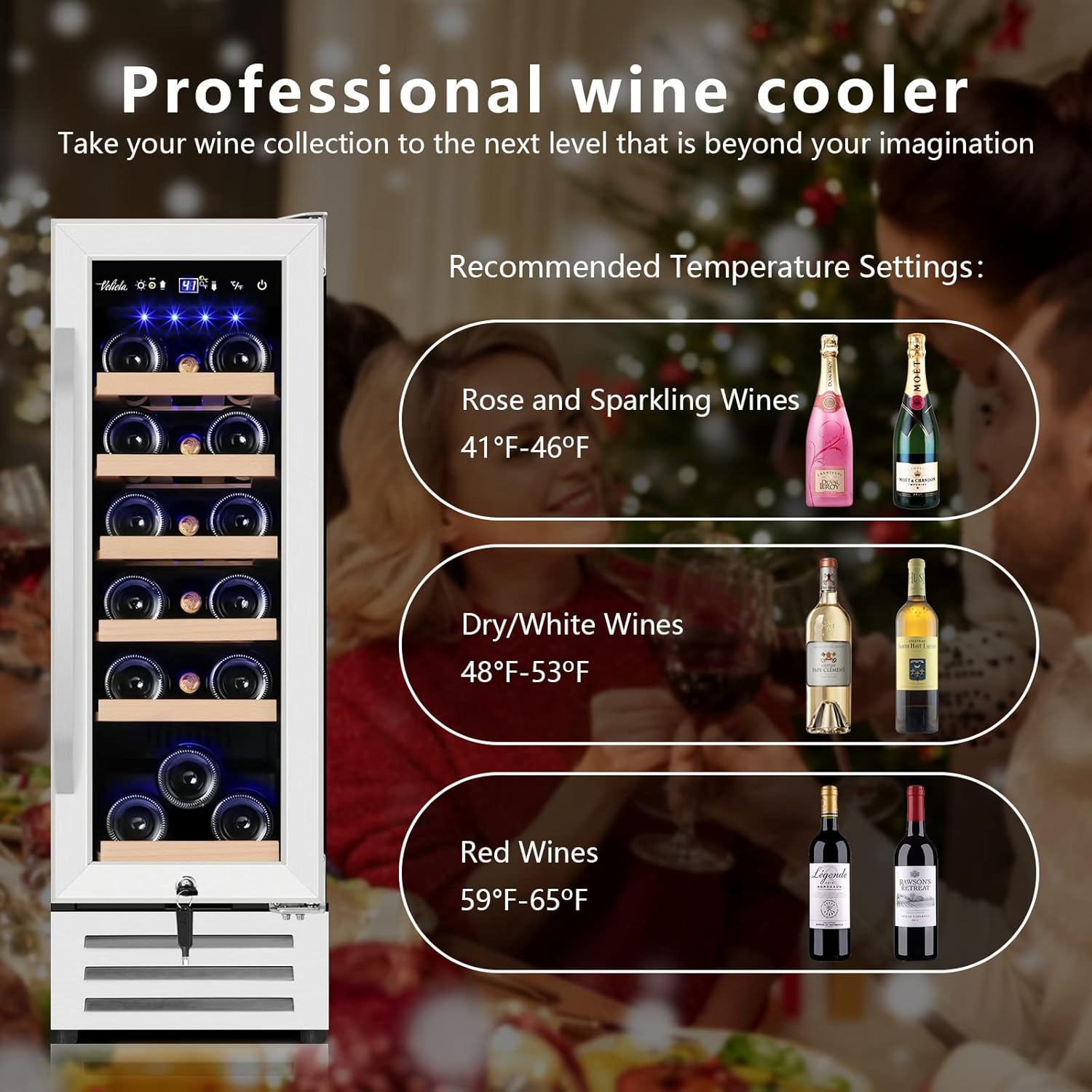 12 Inch Wine Cooler Refrigerator,Mini Wine Fridge 18 Bottle Capacity,Built-in or Freestanding Professional Wine Chiller with Quiet and Stable Temperature Control Systems.