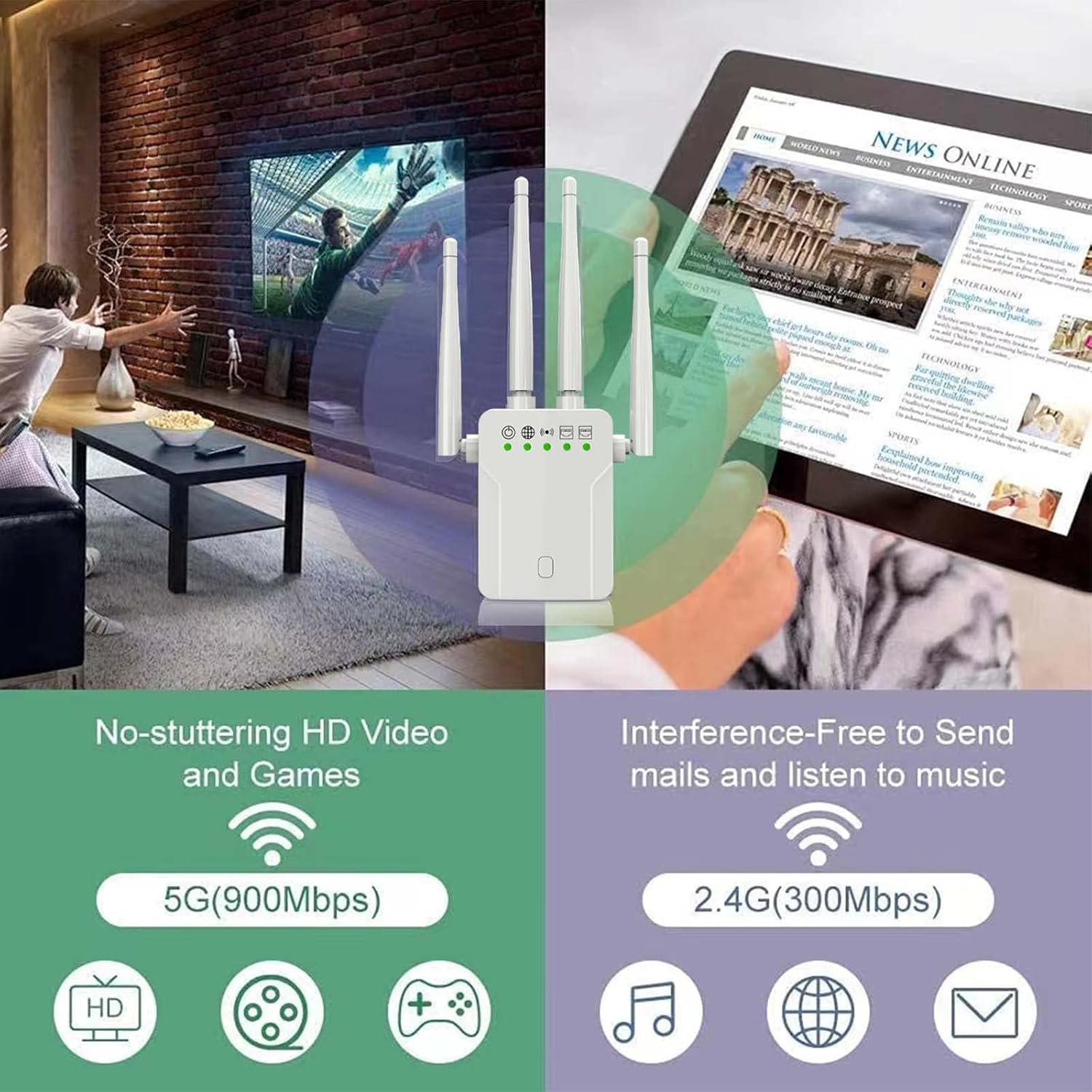 Best WiFi Extender WiFi Booster - 1200M Internet Booster with 10 Feet Ethernet Cable Covers Up to 4500 Sq ft and 50 Devices - 5G 2.4 GHz Wireless WiFi Extenders Signal Booster for Home (White) Pack of 2