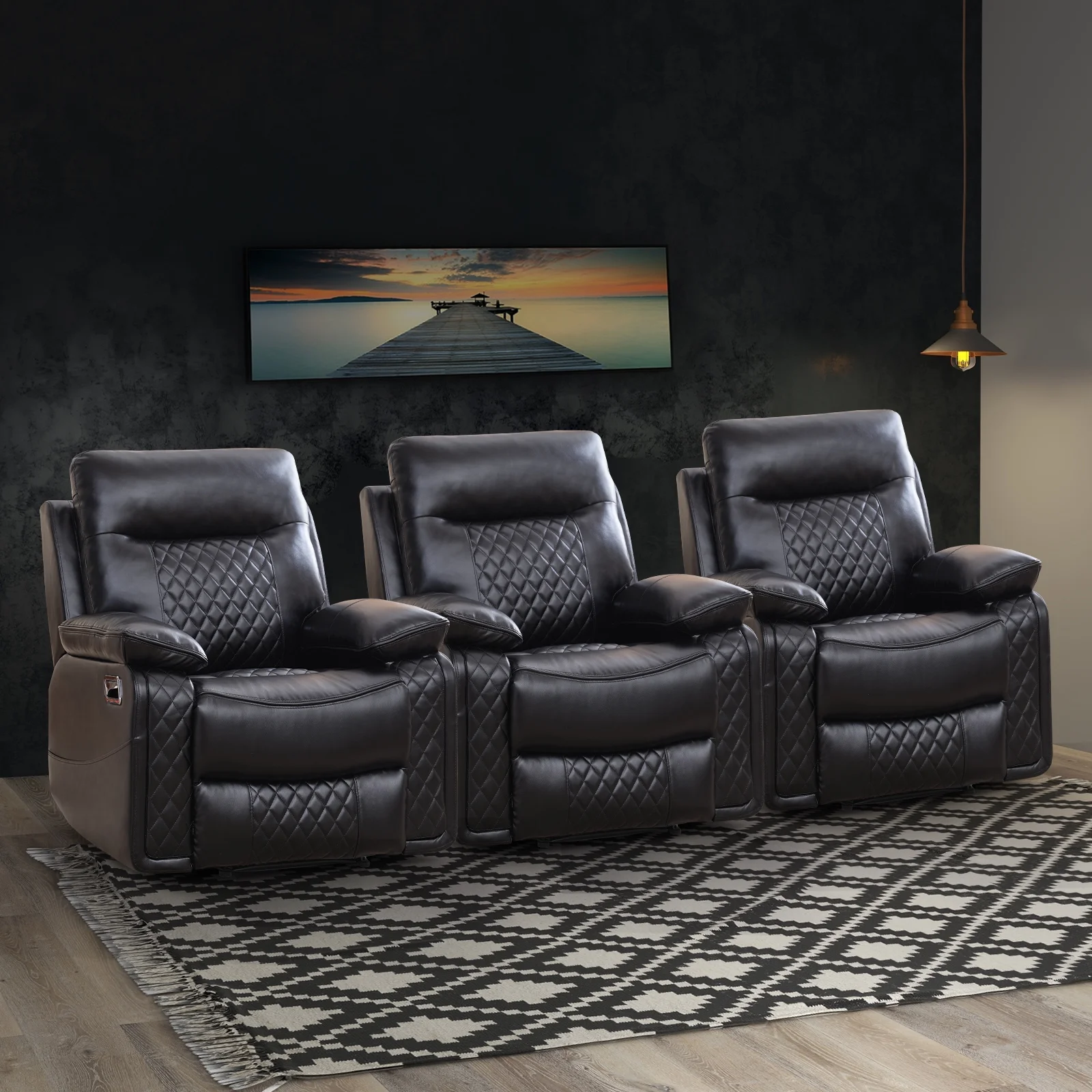 BonzyHome Recliners Single Recliner Chairs for Adults, Reclining Chair Manual Sofas for Living Room Overstuffed Home Theater Seating PU Leather Reclining Furniture, Black