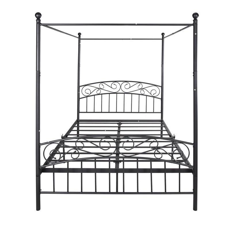 Canopy Bed Frame Queen Size 4 Poster Mattress Foundation Post Corner - Black