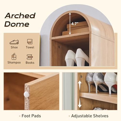 71" Tall Arched Bookshelf, 7 Tiers Arch Bookcase with Storage, Modern Farmhouse Book Shelf with Adjustable Shelves, Wood Bookshelf w/Open Display Shelves for Living Room, Office (Natural)