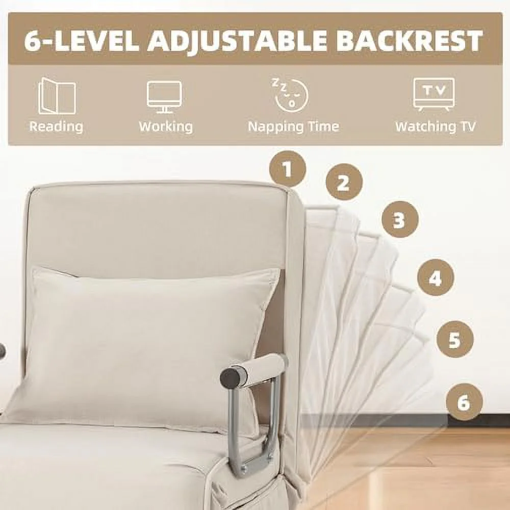 CHYTRE Folding Sofa Bed Sleeper Chair 3-in-1 Single Convertible Sofa with Adjustable Backrest Lazy Bed Leisure Recliner with Pillow Tri-fold Upholstered Armchair for Living Room Office (R - Curated Treasures Market