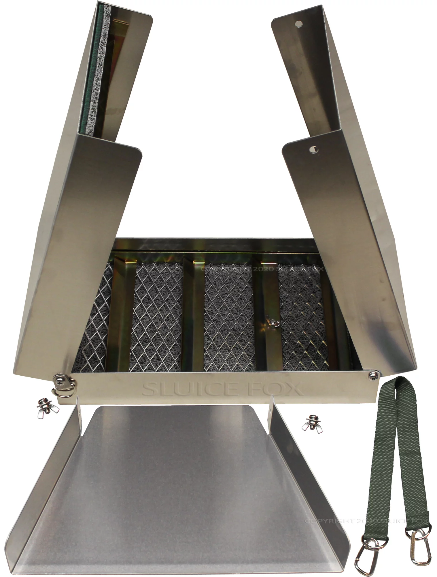 Sluice Fox Complete Gold Mining Kit; Folding 50 inch Gold Sluice Box; Gold Prospecting Equipment; Rock Pick Hammer; Gold Classifiers; Pay Dirt Scoop; Crevice Tools and more