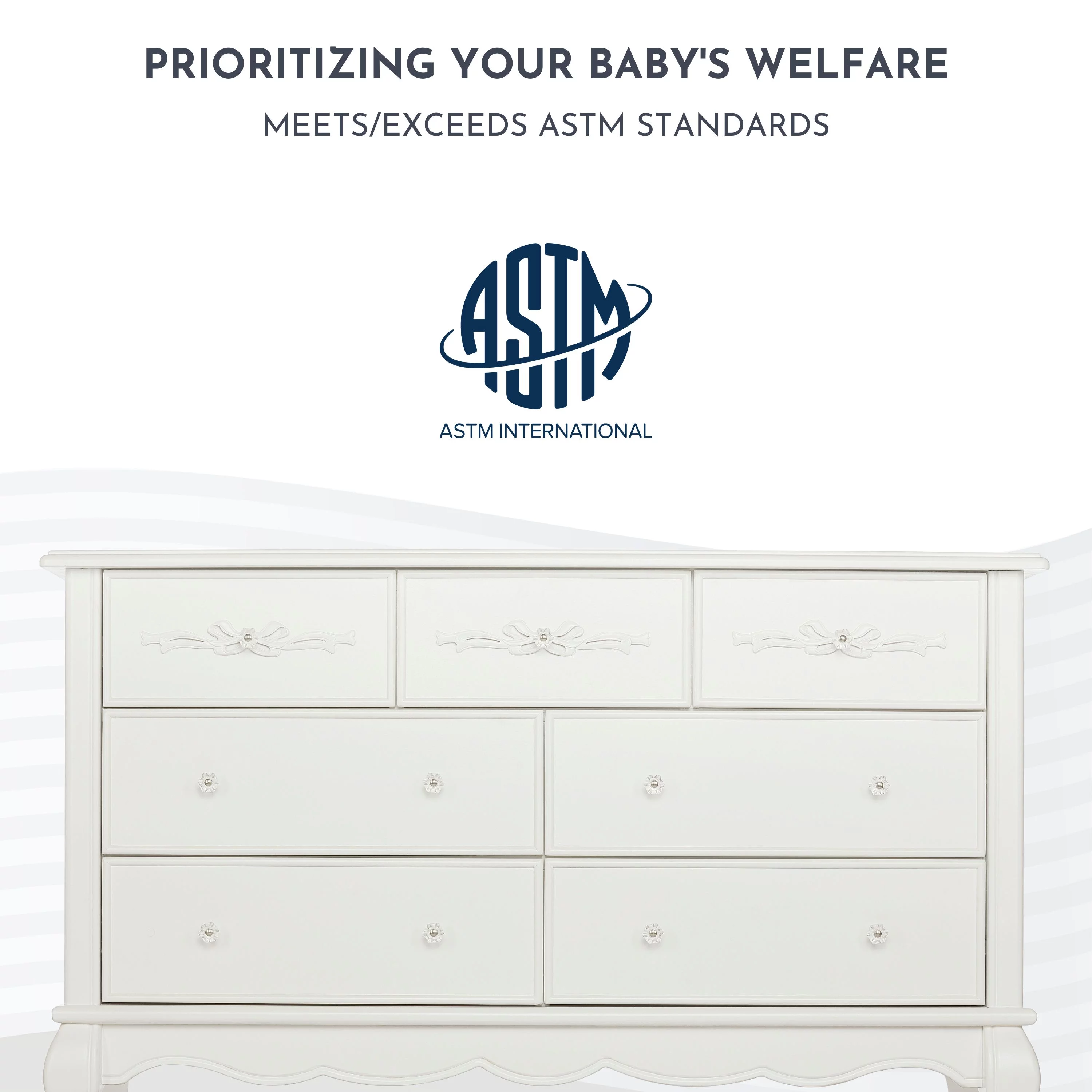 Evolur Aurora 7 Drawer Double Dresser Frost, Spacious Drawers