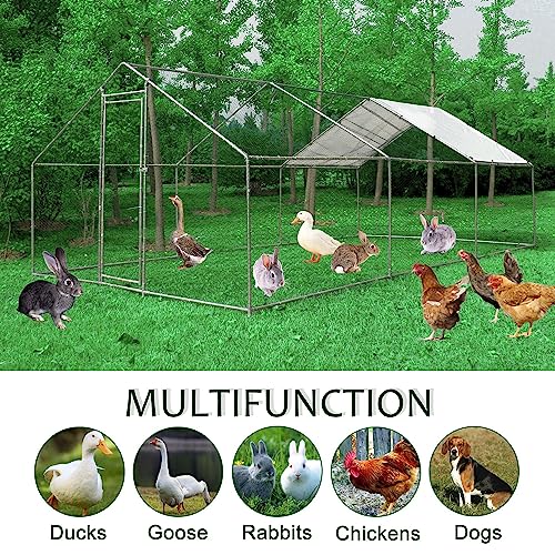 Extra Large Metal Chicken Coop Walk-in Poultry Cage Chicken Hen Run House Cage Rabbits Habitat Cage Spire Shaped Coop with Waterproof & Anti-Ultraviolet Cover for Outdoor Backyard Farm Use