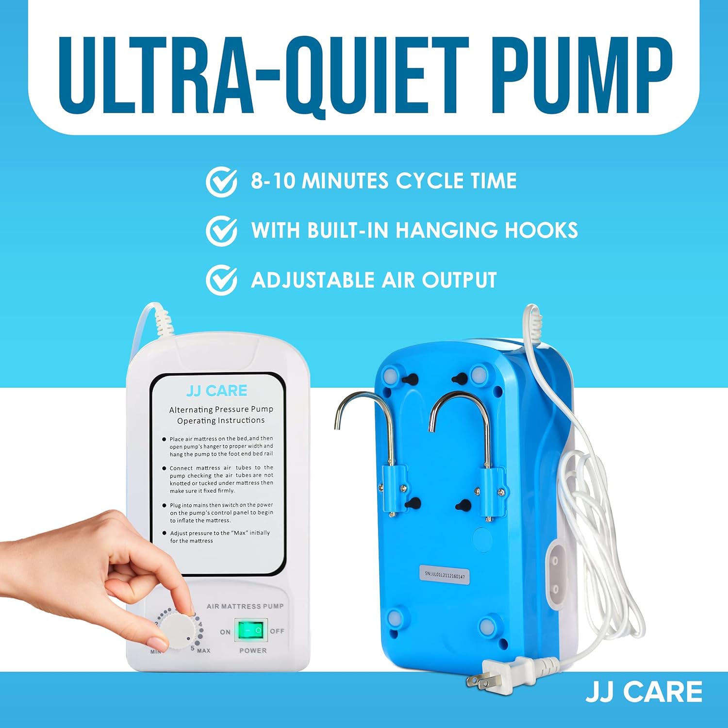 JJ CARE [Premium] Alternating Pressure Mattress for Bed Sores - Hospital Bed Air Mattress with Pump - Alternating Pressure Pad (79”x35”) Pressure Relief Mattress Topper for Home Care and Hospital Use Pack of 2