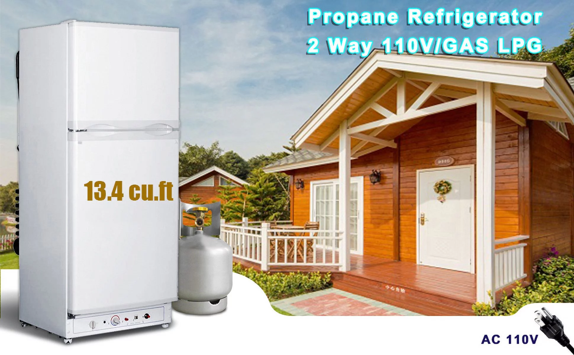 SMAD 13.4 Cu ft 64.2 in Height Propane Refrigerator Top Freezer, Gas 110v/LPG Top Mount, Kitchen Garage RV off-Grid