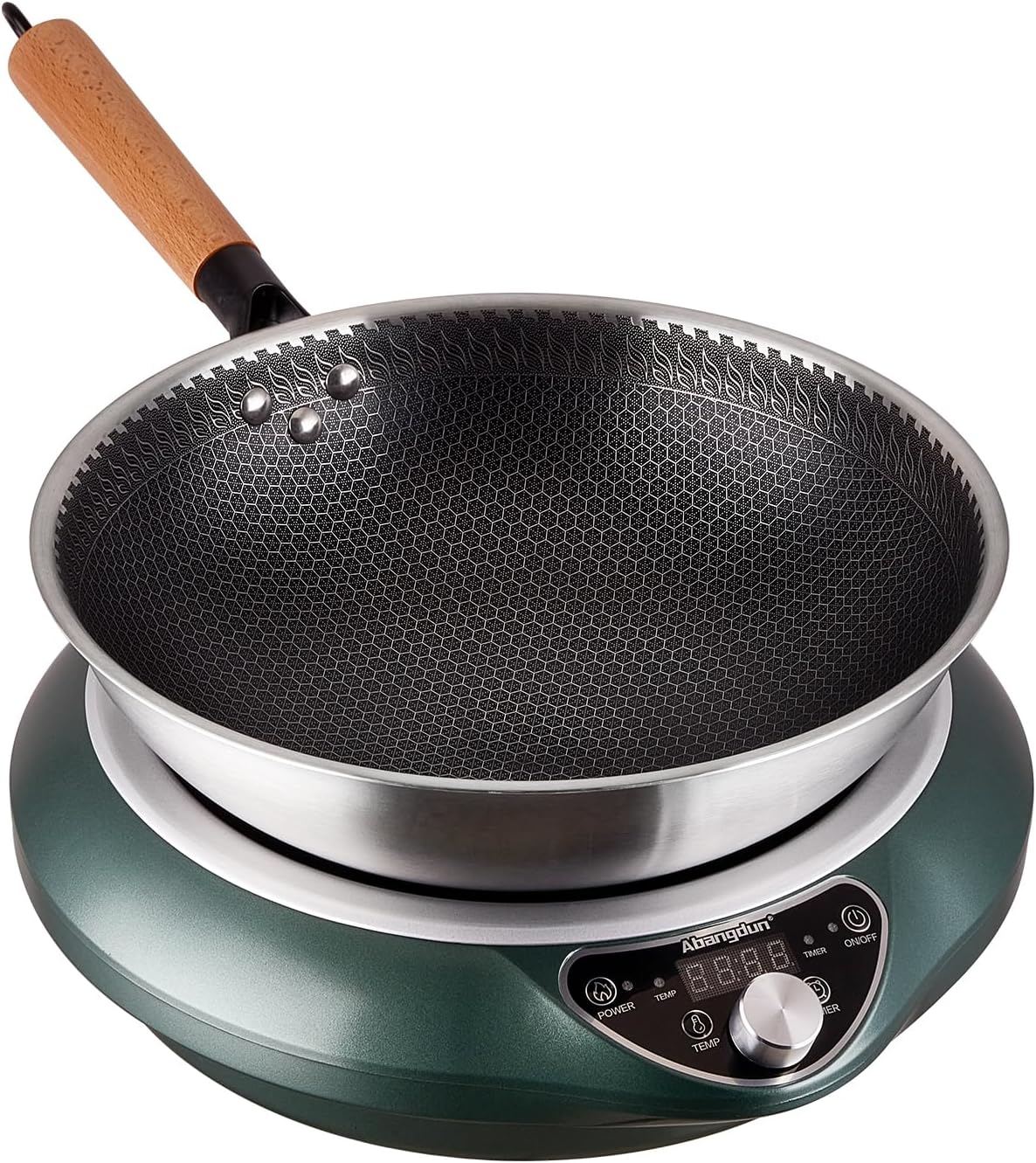 Induction Wok Cooktop 1700W 120V Concave Induction Cooker Wok Burner(Authentic 13.4-inch 304 Stainless Steel Cooking Wok Pan Included) Electric Stove Hot Plate with Large Coil