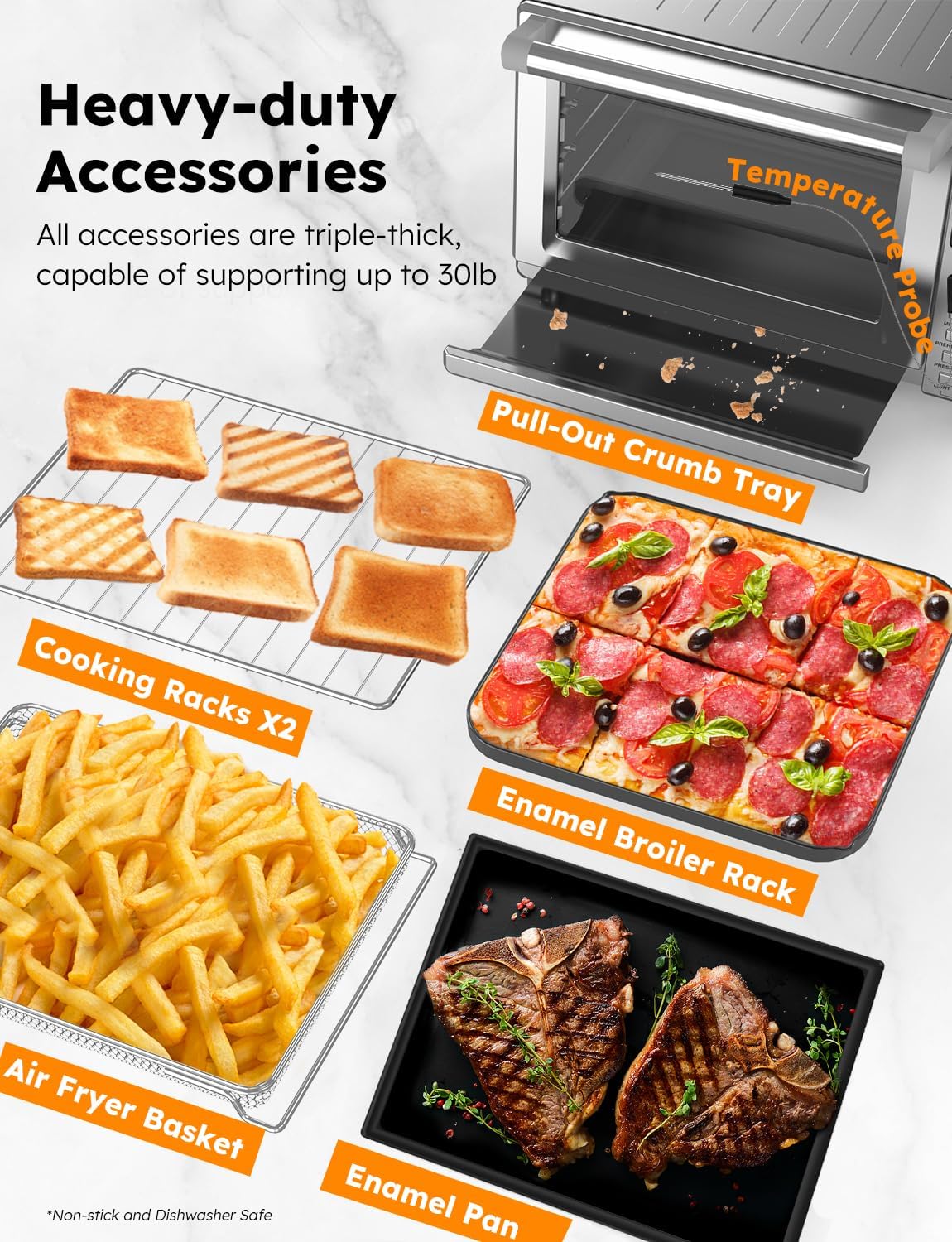 Nuwave Bravo XL Pro Air Fryer Toaster Oven, Improved 100% Super Convection, Quicker & Crispier Results, 112 Presets, Multi-Layer Even Cooking, 50-500F, Smart Probe, PFAS Free, 30QT, Stainless Steel