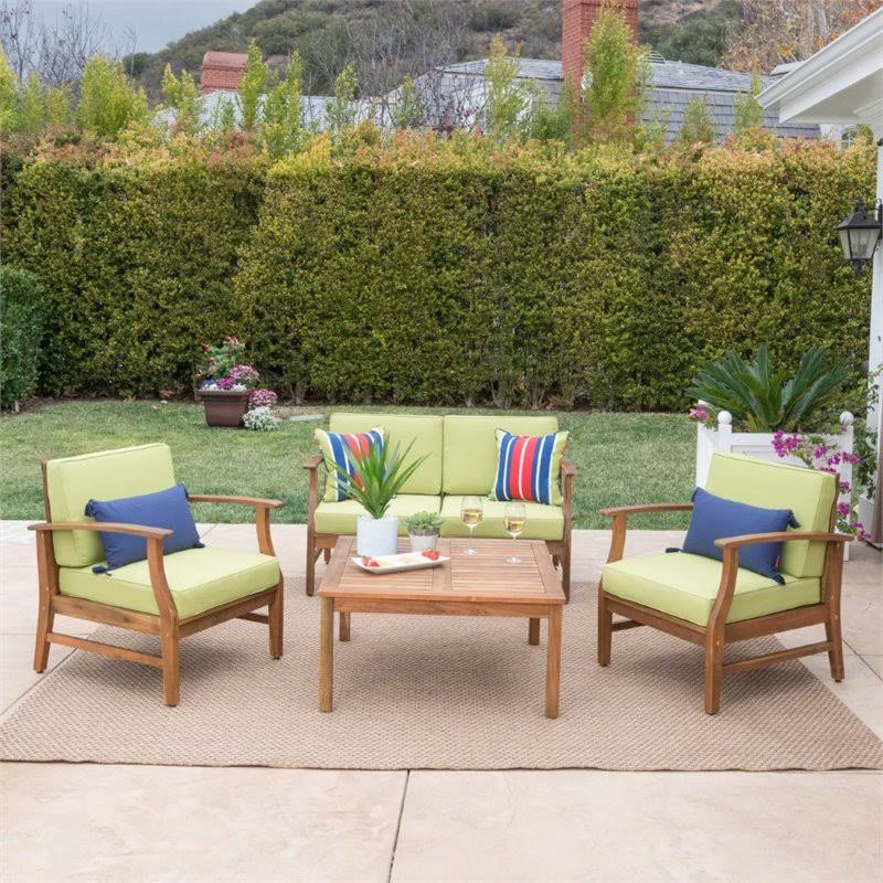 Noble House Perla 5 Piece Outdoor Acacia Wood Conversation Set in Green - 303731