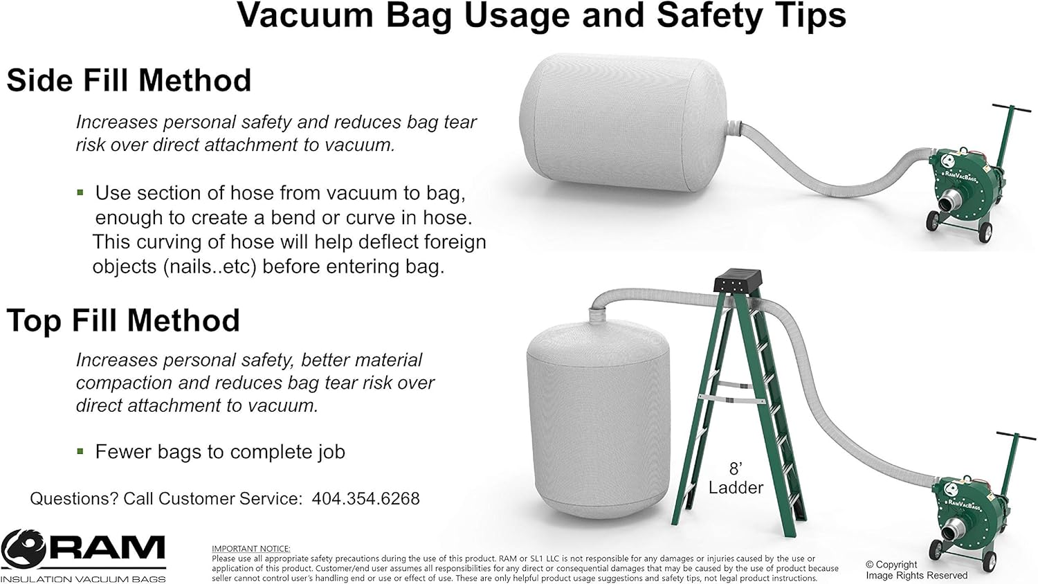 (10) Heavy Duty Insulation Vacuum Bags by RAM - Size 6 ft x 4 ft - Holds EST 75 CF or 350 LBS - Low Dust Bag