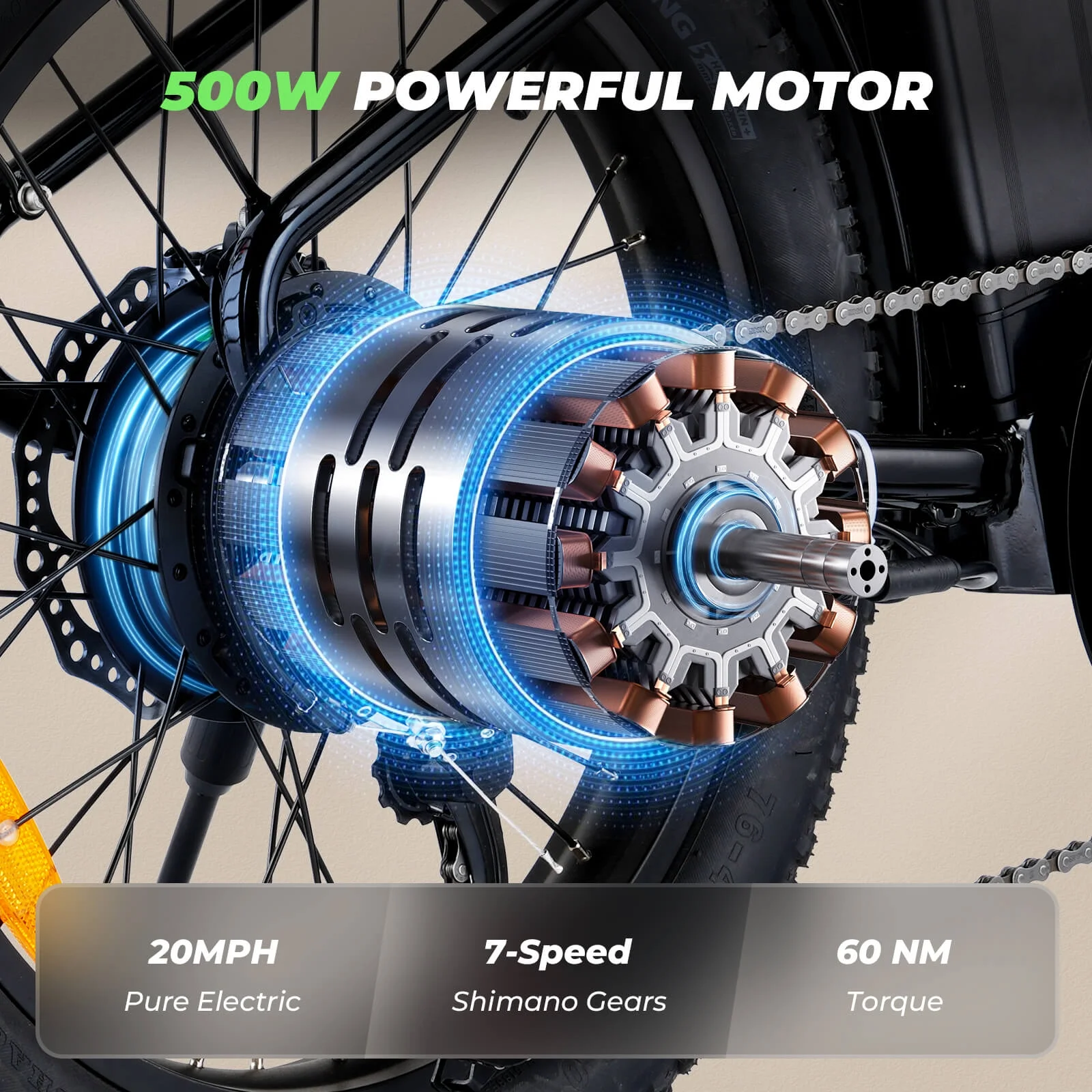 isinwheel U7-W Electric Bike for Adults, 500W 20 MPH Max Range 55+Miles Cargo Bike, 48V Removable Battery Adult Electric Bicycles, Oversized 20" Tires Ebikes for Adults