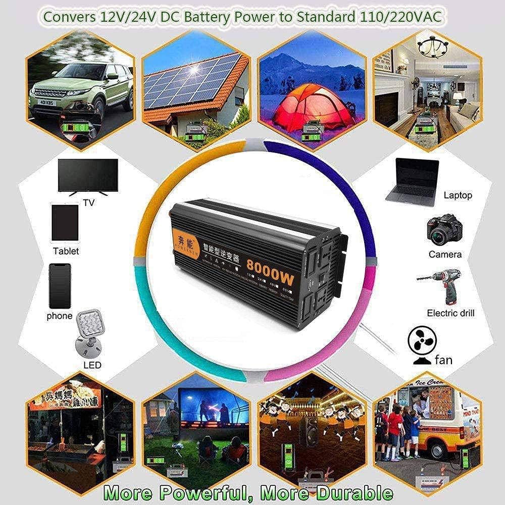 4000w Power Inverter Pure Sine Wave 12V24V DC to 230V/240V AC Converter-2AC Outlets Inverter with One USB Port for Caravan Camping Boat,24V