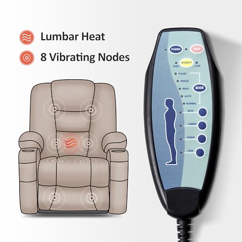 MCombo Small Power Lift Recliner Chair with Massage and Heat for Petite People, Cup Holders, USB Ports, Side Pockets, Fabric 7569 (Small-Regular, Brown)