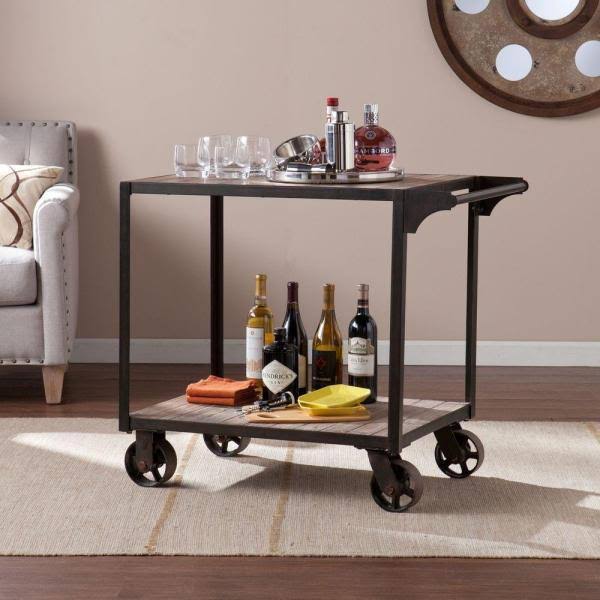 Carlisle Industrial Bar Cart in Aged Black with Aged Gray