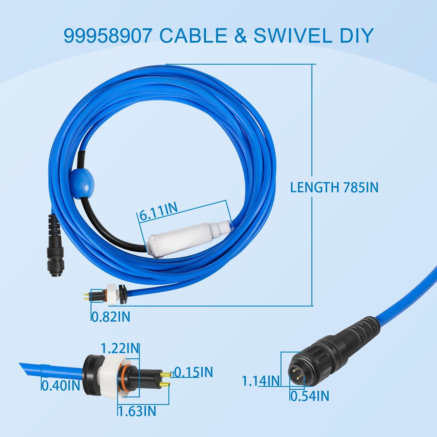 99958907-DIY Cable and Swivel- 2 Wire - for Dolphin Robotic Pool Cleaners Active 20, Advantage Ultra, Discovery, Explorer E30, Proteus DX4, Quantum, S200, T35, Triton PS - 18M(60ft)