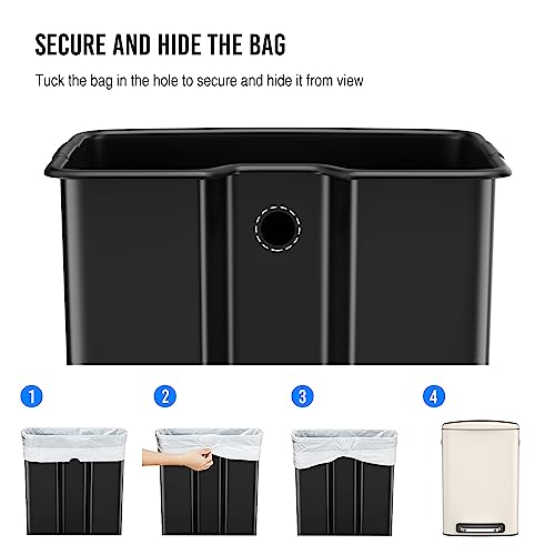 pouseayar Stainless Steel Large Trash Can with Soft Close Lid - Foot Pedal Rectangular Garbage Bin Fingerprint-Proof, and Durable for Kitchen, Home, and Office