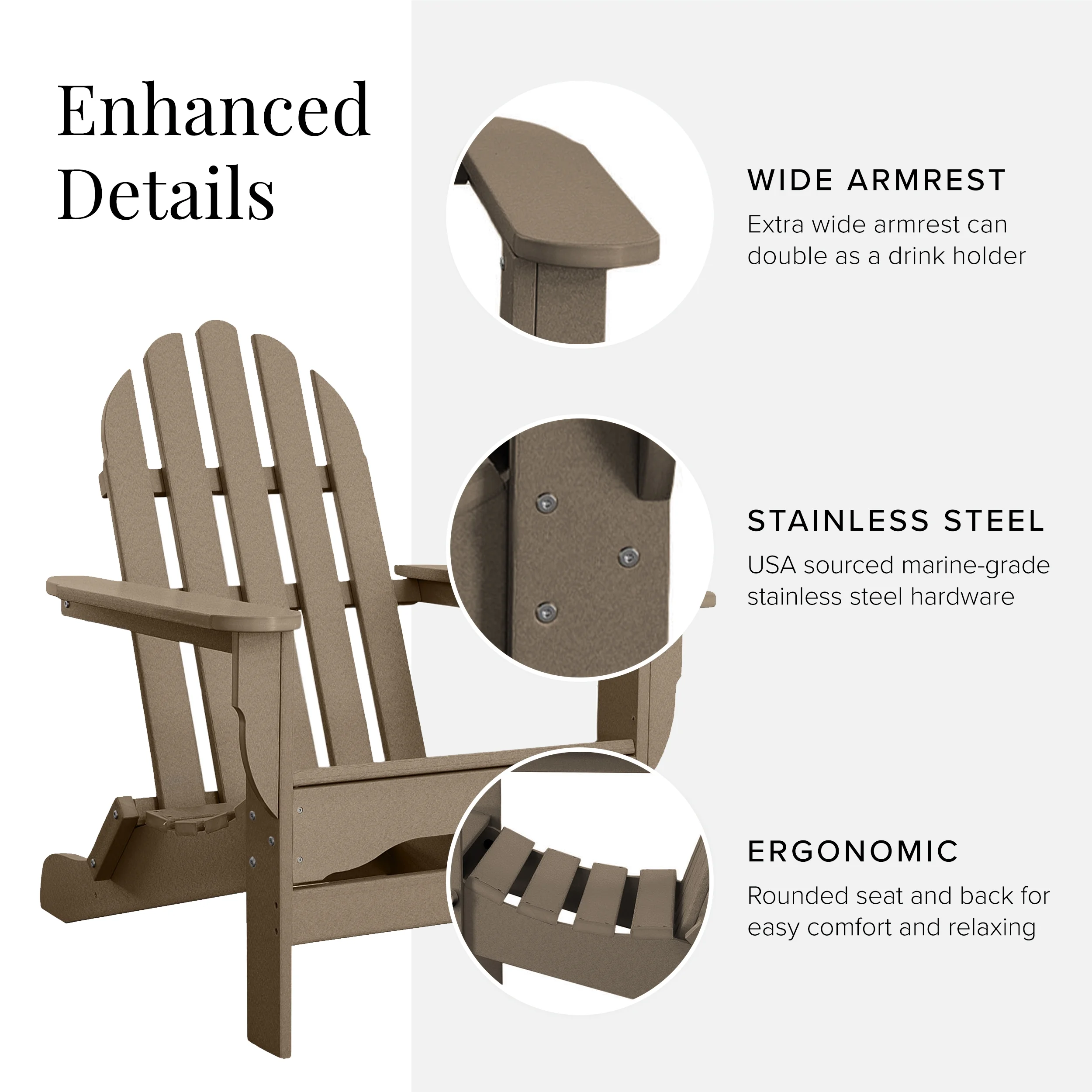 DuroGreen Adirondack Chair Made With All-Weather Tangentwood, Oversized, High End Classic Patio Furniture for Porch, Lawn, Deck, or Fire Pit, No Maintenance, USA Made, Weathered Wood
