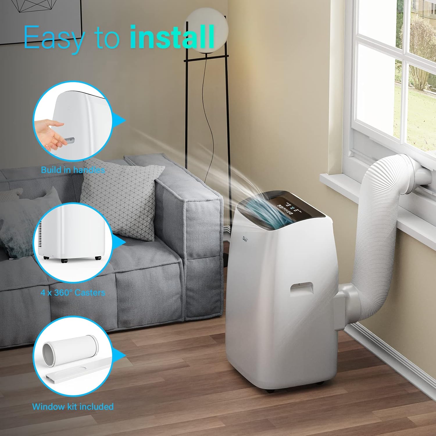 Alexa Voice-Enabled DuraComfort Smart Portable Air Conditioners, 12000 BTU(Ashrae) /8150 BTU (SACC) Quiet AC Unit, Built-in Dehumidifier and Fan Modes, Mobile App, Cools up to 450 Sq. Ft, White
