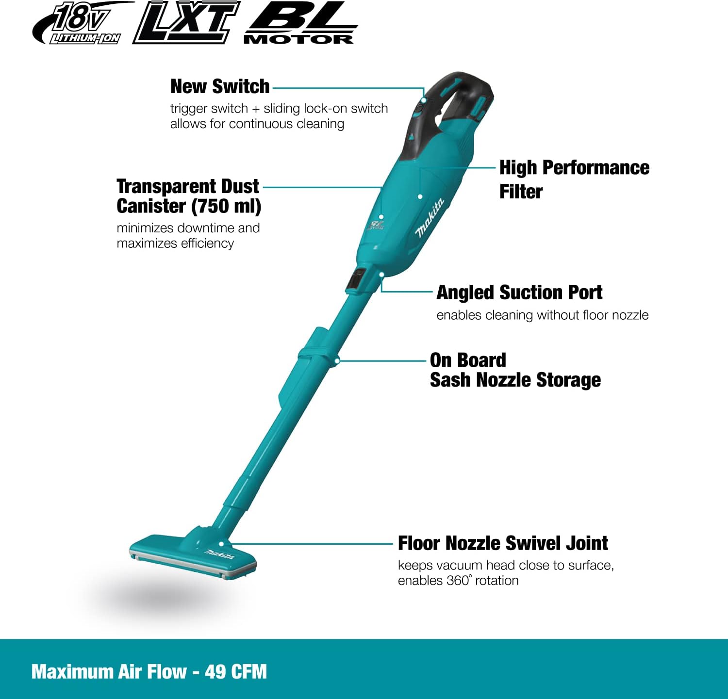 Makita DCL280FZ Brushless LXT Vacuum Cleaner 18V Bare Unit, Blue/Black