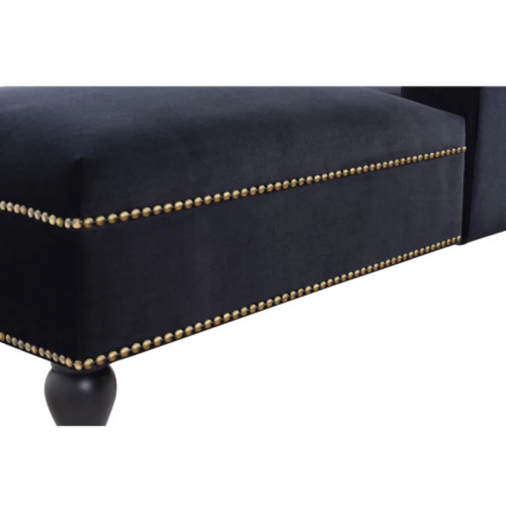 8" Velvet Chaise Lounge,Button Tufted Right Arm Facing Lounge Chair with Nailhead Trim & Solid Wood Legs for Living Room or Office, Sleeper Lounge Sofa (Black)