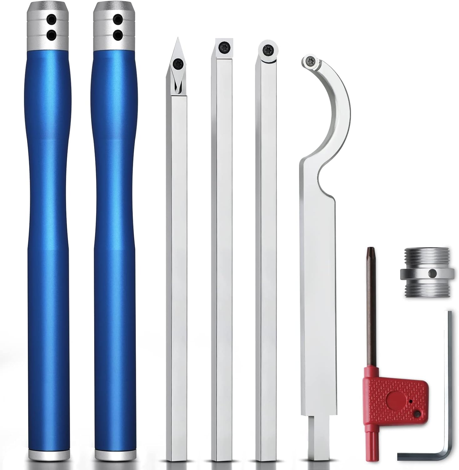 Carbide Lathe Turning, Wood Lathe Tools with Removable Handle, 【 Latest Upgraded】Turning Tool with Adjustable Connector including Swan Neck Hollower, Rougher, Finisher(alloy Tool Set)