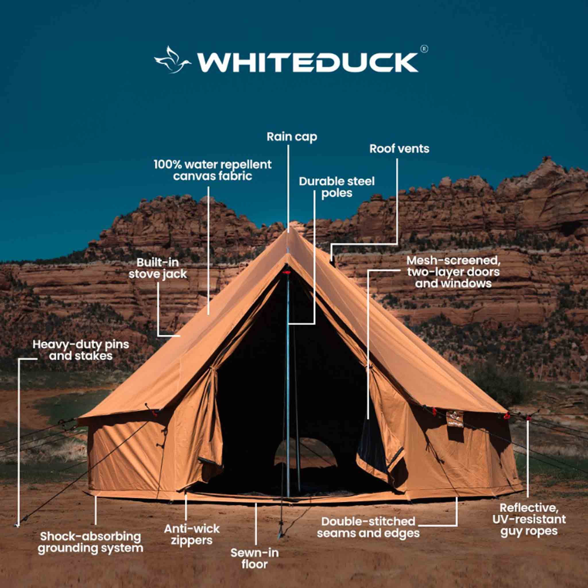 WHITEDUCK Regatta Canvas Bell Tent w/Stove Jack, Sandstone Beige, 13', Water Repellent 4-Season Camp
