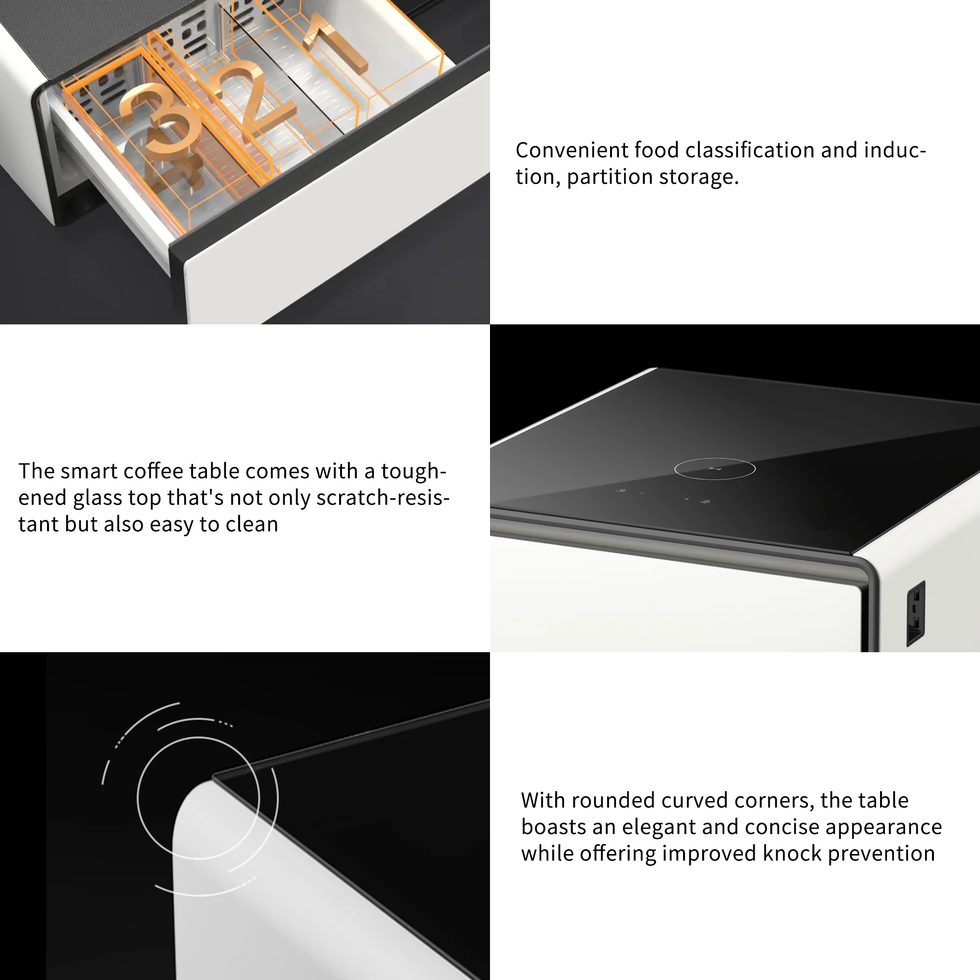 Livtab Smart Side Table with Built in Fridge, Charging Station, End Table with Storage Drawer, Control Panel for Living Room, White