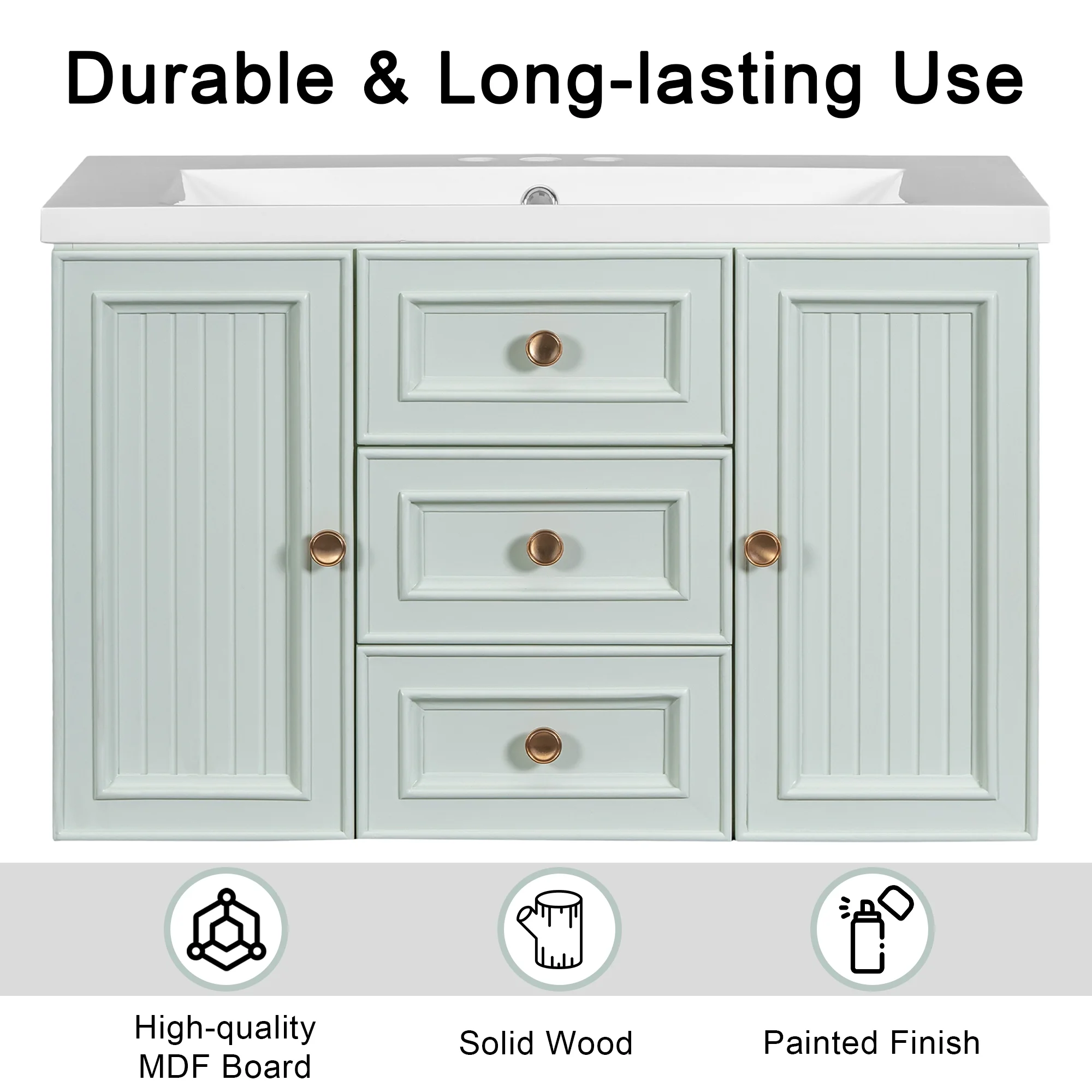 Churanty 30" Wall Mounted Bathroom Vanity with Sink, Vanity Cabinet with Functional Storage Drawer, Solid Wood & MDF Board, Green