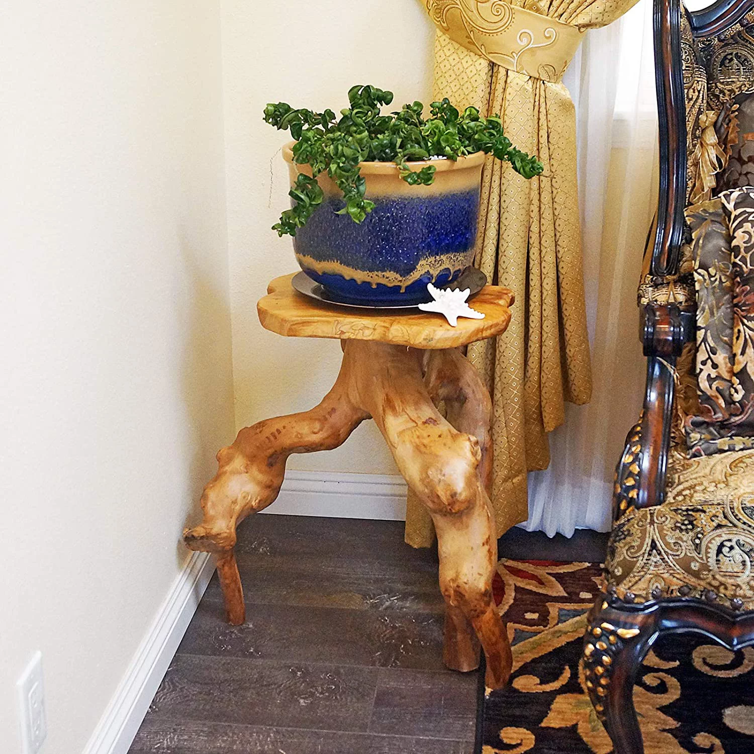 YINCHEN Tree Stump Side Table, Live Edge Stool, Natural Edge Wood Side Table, Accent Table, 19" Tall