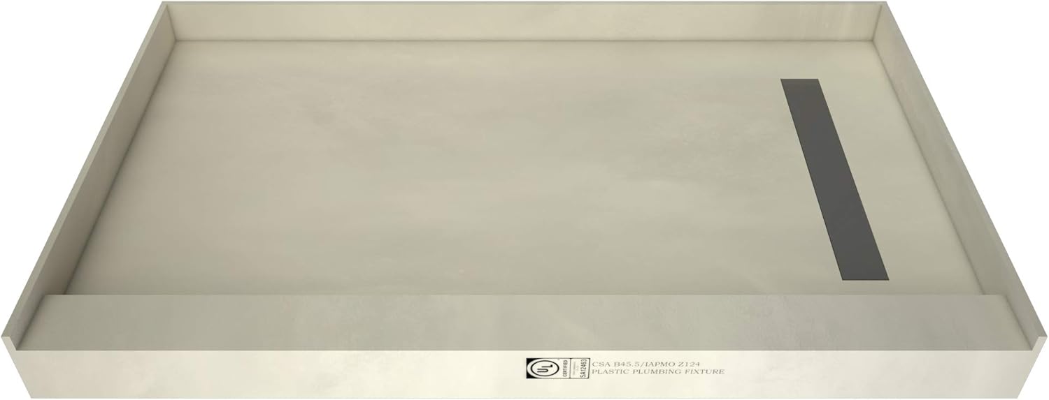 Tile Redi T4260R-SCDNPVZ Shower Pan Kit with Flashing, Right Drain- Single Curb Shower Base, 2" PVC Drain and Grate Included, 60" Width x 42" Depth