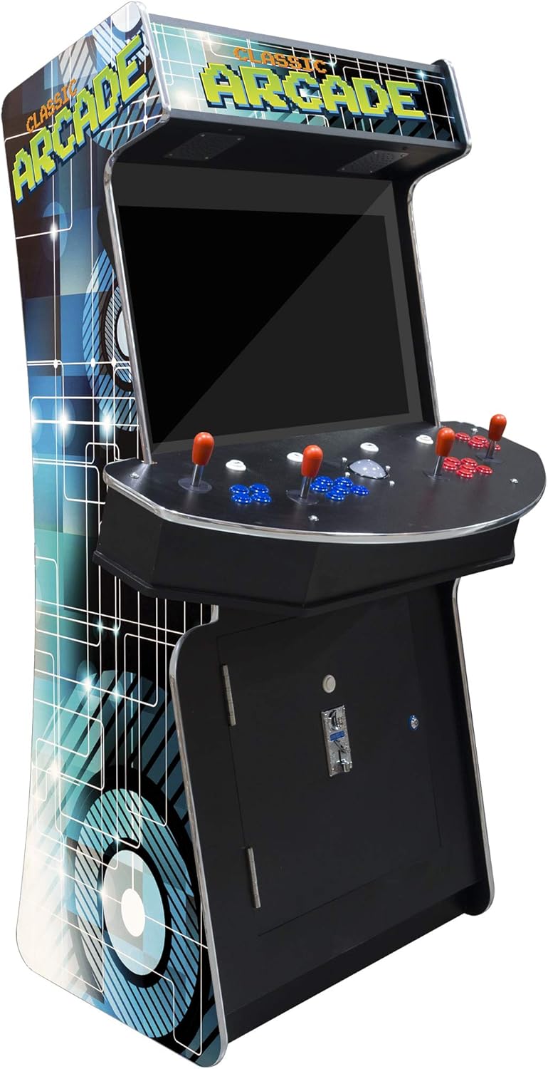 Creative Arcades Slim Full Size Stand-Up Commercial Grade Arcade Machine | 4 Player | 4500 Games | 32" LCD Screen | 4 Sanwa Joysticks | Trackball | 2 Stools Included | 3 Year Warranty