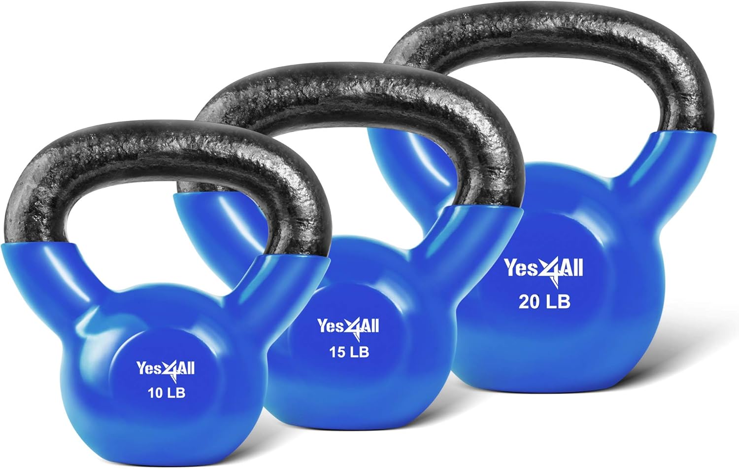 Yes4All Vinyl Coated Kettlebell Set of Weights - Strength Training Kettlebell Sets 25, 30, 35, 45, 60, 70, 105 lbs Pack of 2