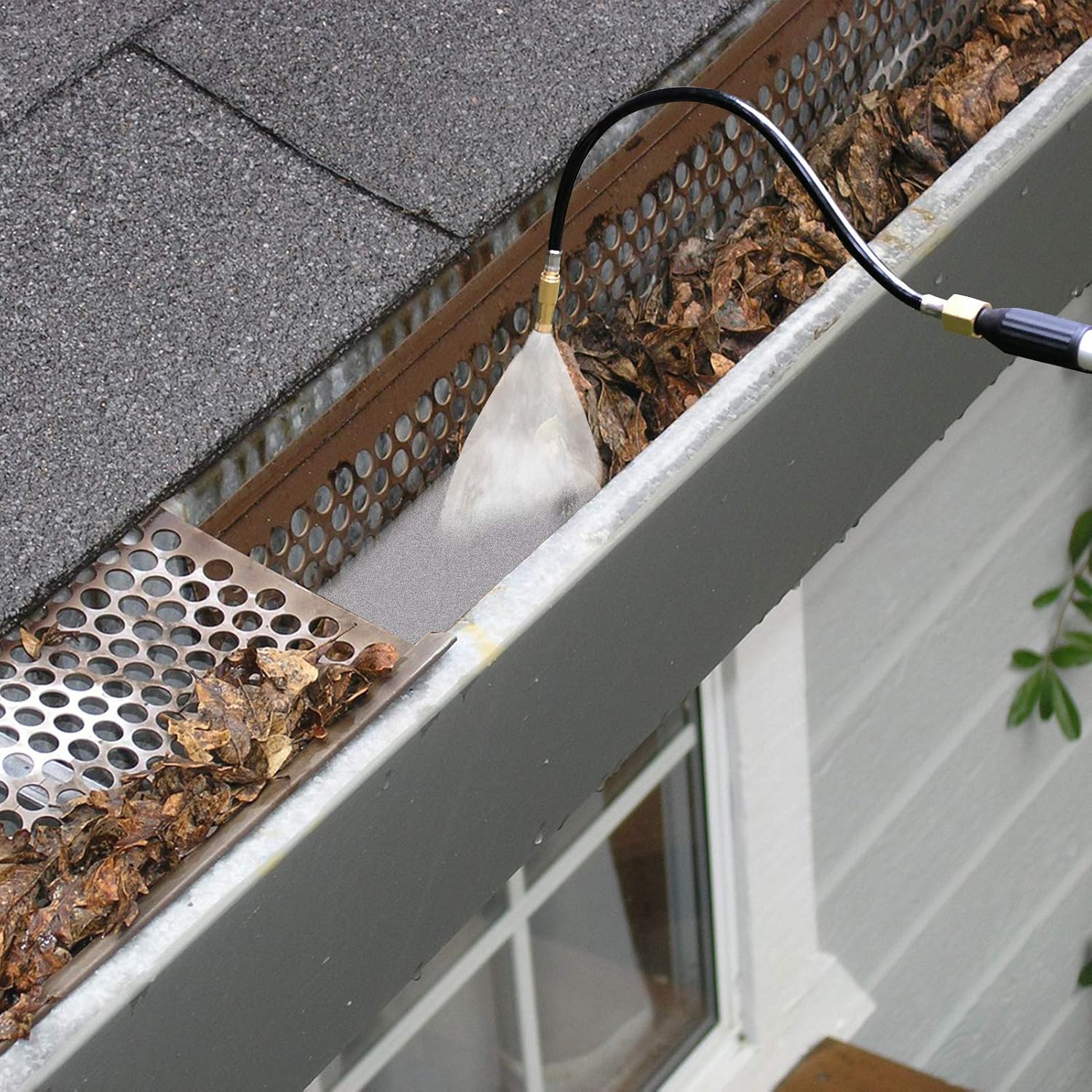 Buyplus 12FT Telescoping Gutter Cleaning Tools - Gutter Cleaners from The Ground, Extendable Gutter Cleaning Wand for Garden Hose Attachment, High Reach Gutter Cleaning Kit Pack of 2