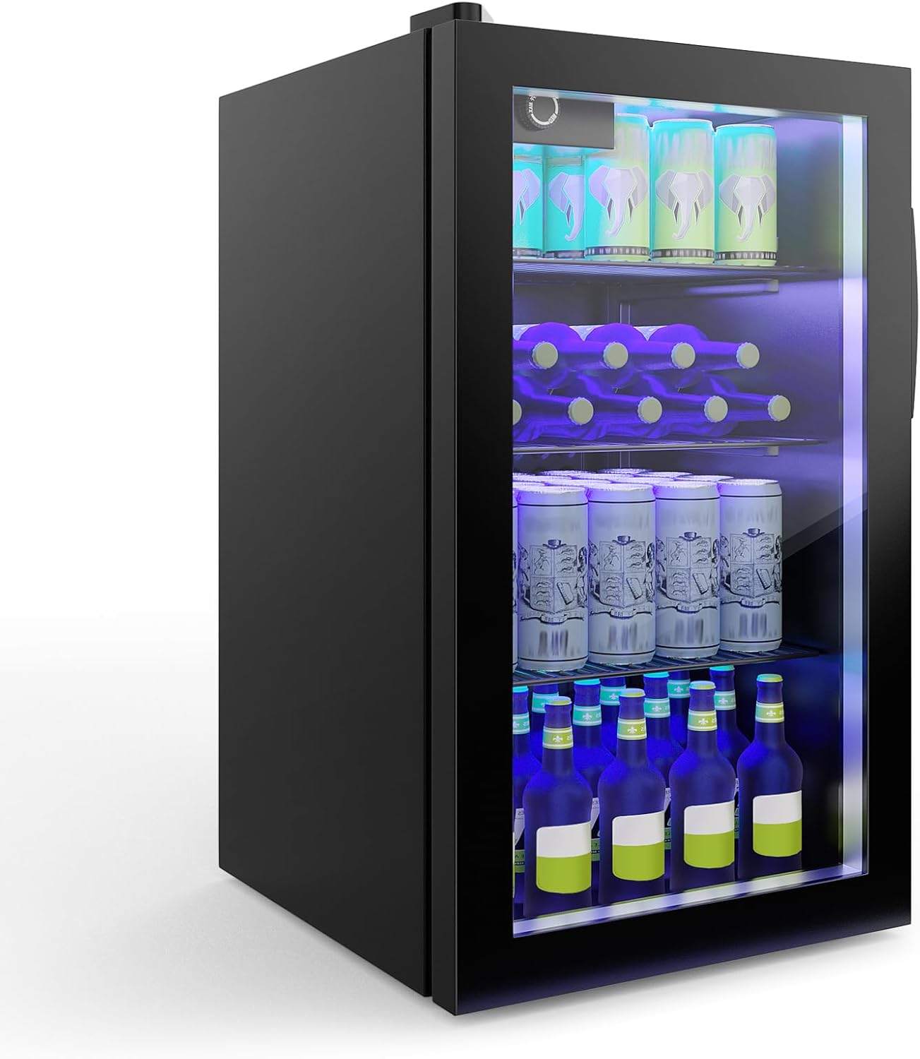 Mini Beverage Fridge, 120 Can, Beverage Fridge w/Glass Door, Adjustable Shelves, LED Light & Temperature Control, Small Beverage Refrigerator for Bedroom, Home, Office, Bar, 3.2 Cu. Ft.