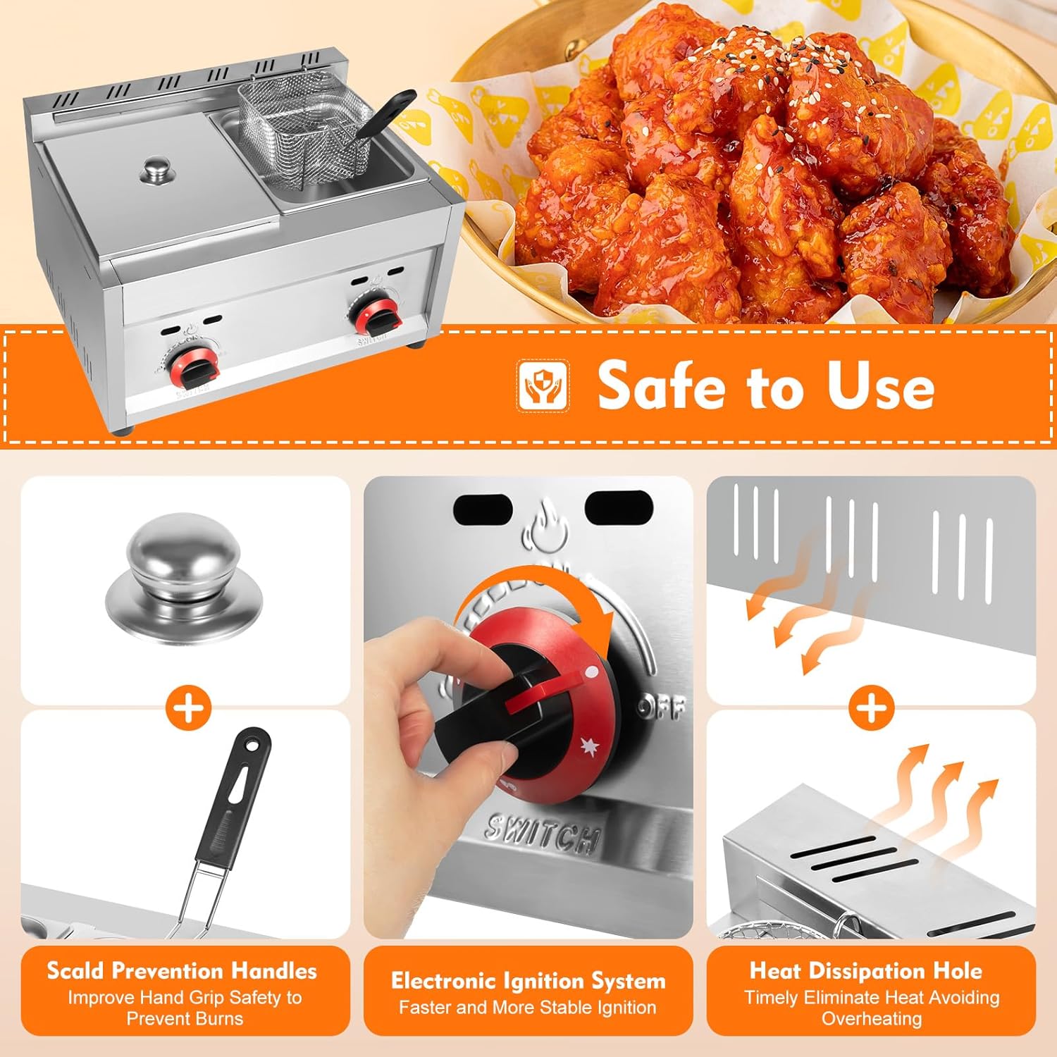 Professional Deep Fryer, 6L * 2 Liquid Propane or Natural Gas Countertop Kitchen Fryer Countertop Gas Fryer Fryer Kitchen Countertop Gas Fryer Deep Fryer Combined Fryer with 2 PCS Basket Set