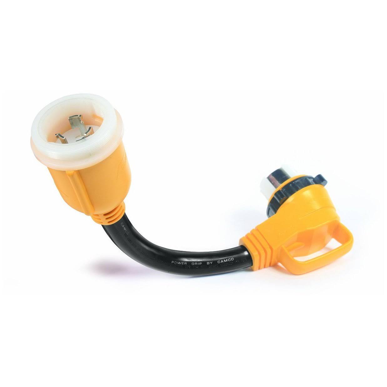 Camco 55572 18x22 50 Amp Locking Male/50 Amp Locking 90 Degree Female PowerGrip Dogbone Electrical Adapter