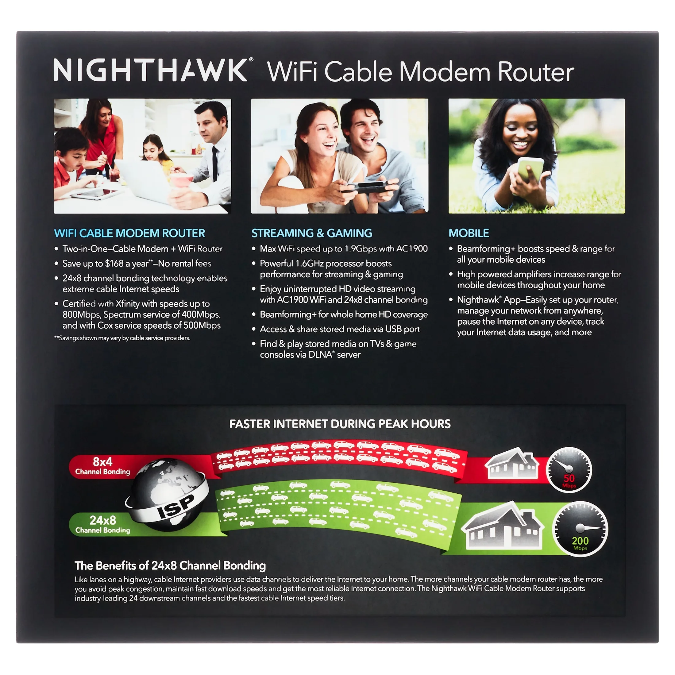 NETGEAR - Nighthawk AC1900 DOCSIS 3.0 Cable Modem + WiFi Router | Certified for Xfinity by Comcast, Spectrum, Cox & more, 1.9Gbps (C7000)