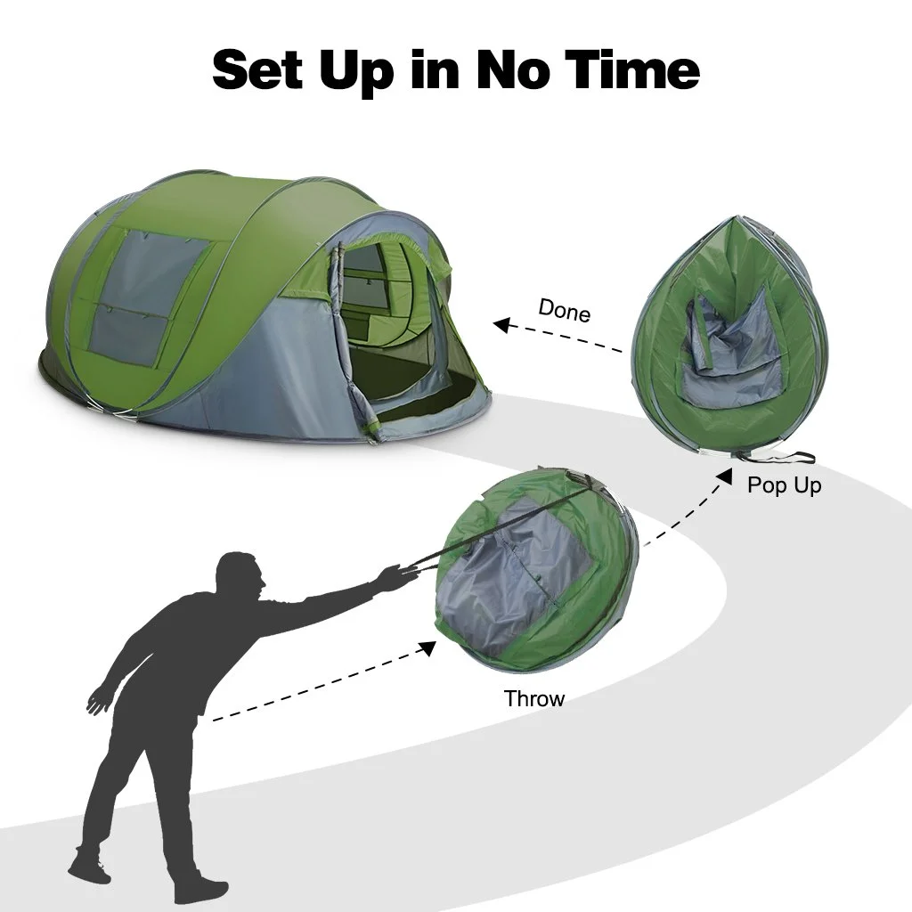 4 Person Easy Pop up Tent Waterproof Automatic Setup 2 Doors-Instant Family Tents for Camping Hiking & Traveling