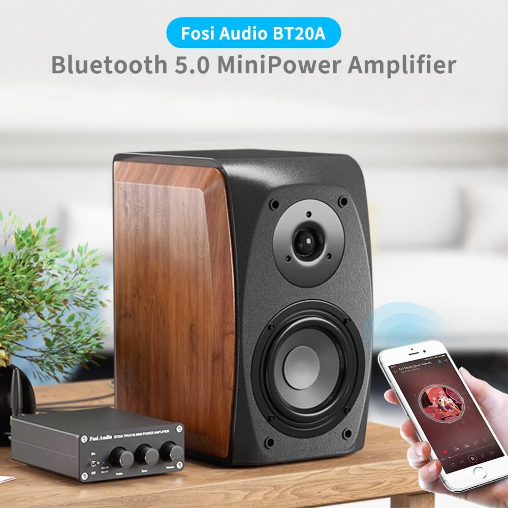 Fosi Audio BT20A Bluetooth 5.0 Stereo Audio 2 Channel Amplifier Receiver Mini Hi-Fi Class D Integrated Amp 2.0 CH for Home Speakers 100W x 2 with Bass and Treble Control TPA3116 (with Power Supply) Pack of 2