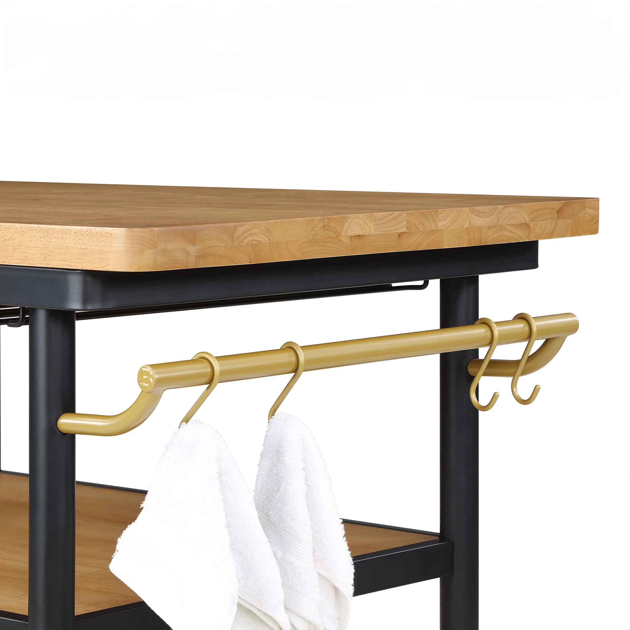Beautiful Wheeled Kitchen Cart with 2 lower shelves by Drew Barrymore, Black Finish