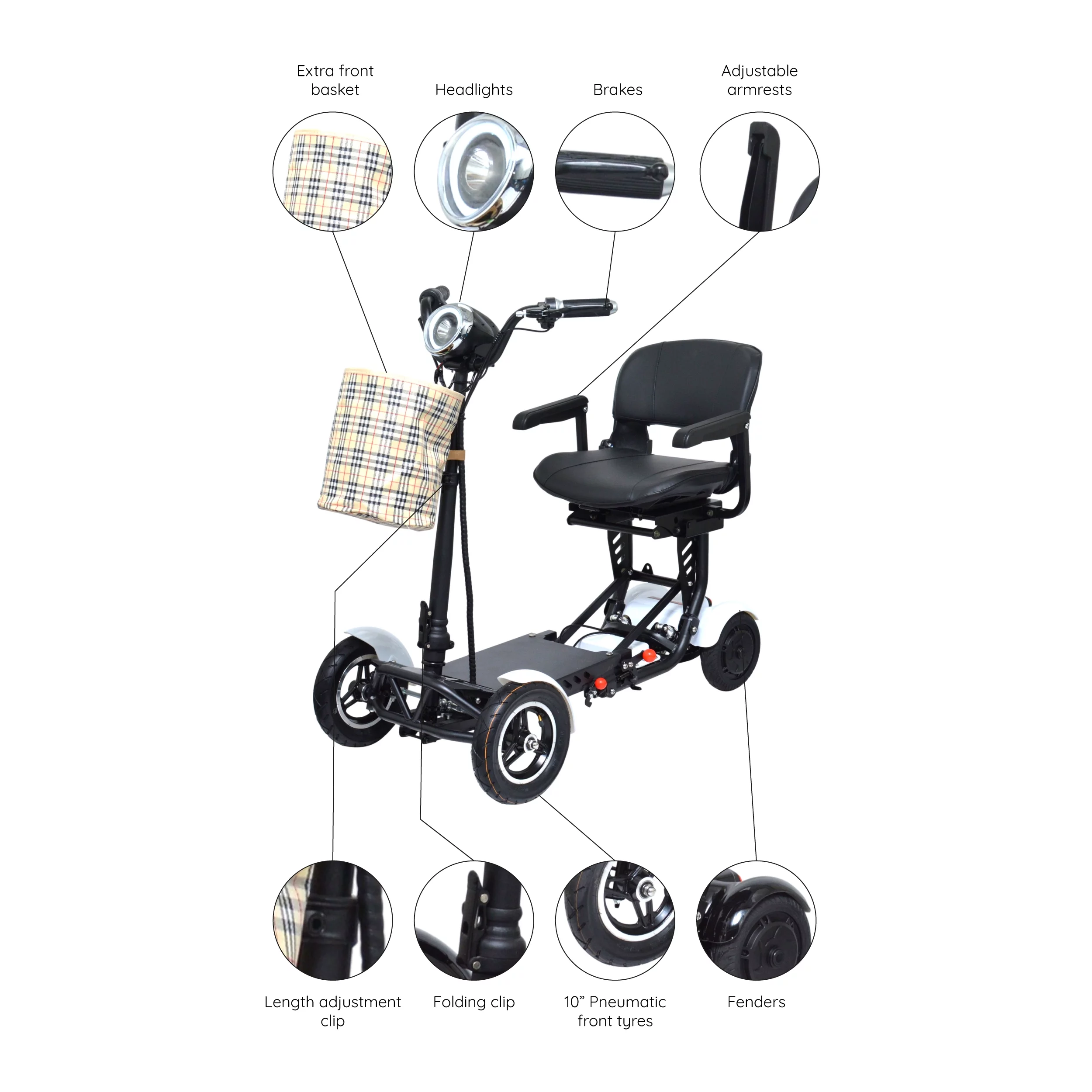 Bangeran Electric Mobility Scooter, 4 Wheel Foldable Portable, Up to 12 Miles - Blue