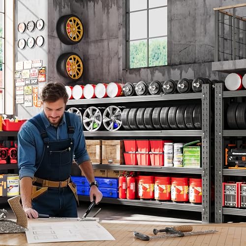 71” W Storage Shelves Heavy Duty, 5000LBS Metal Garage Shelving Units, 4 Tier Storage rack shelf, Steel Industrial Shelving , Adjustable Standing Shelf for Basement/Warehouse 71"W x 24"D x 70"H, Black