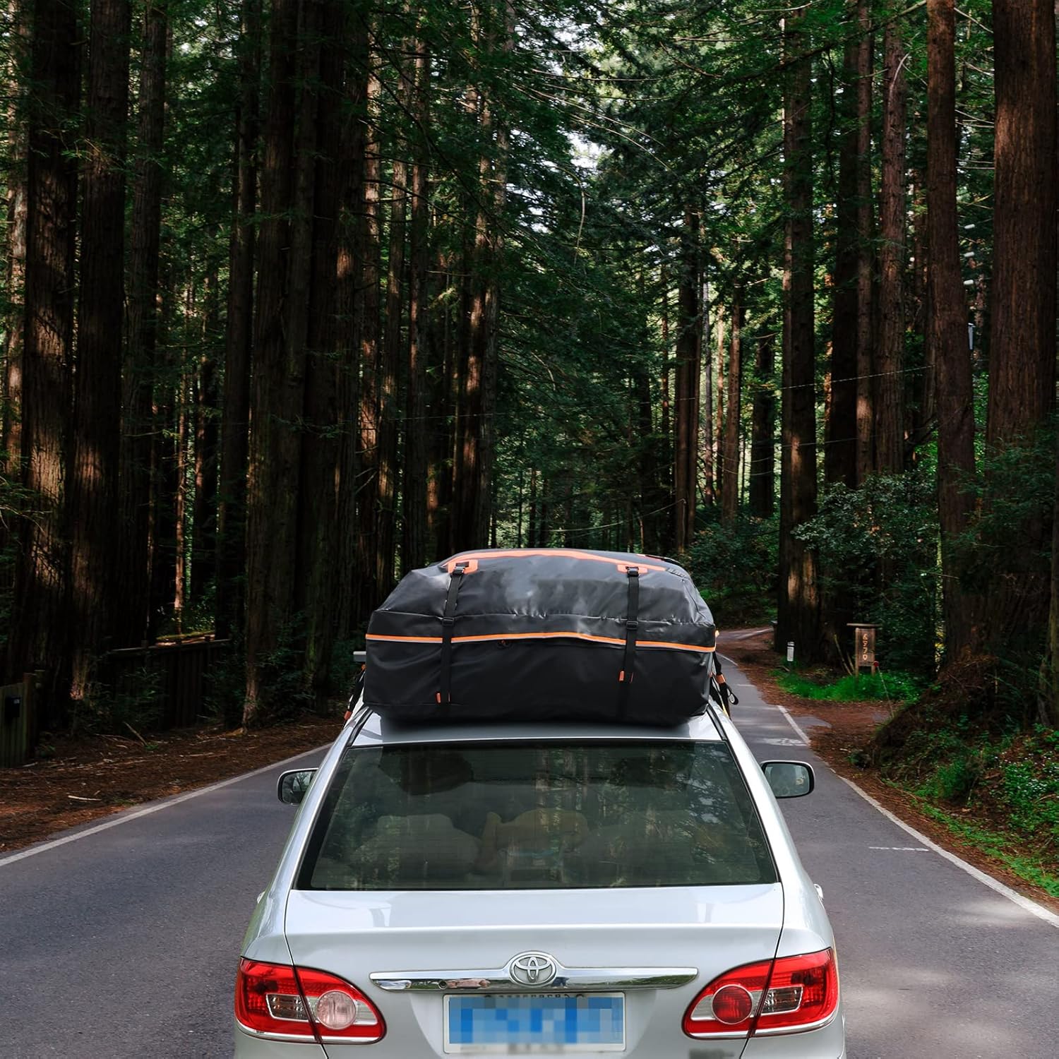 SOCAUNY Car Rooftop Carrier Soft Cargo Box 20 Cubic Feet Roof Bag Car Waterproof with Reflective Strip Rooftop Carrier for Cars Without Roof Racks