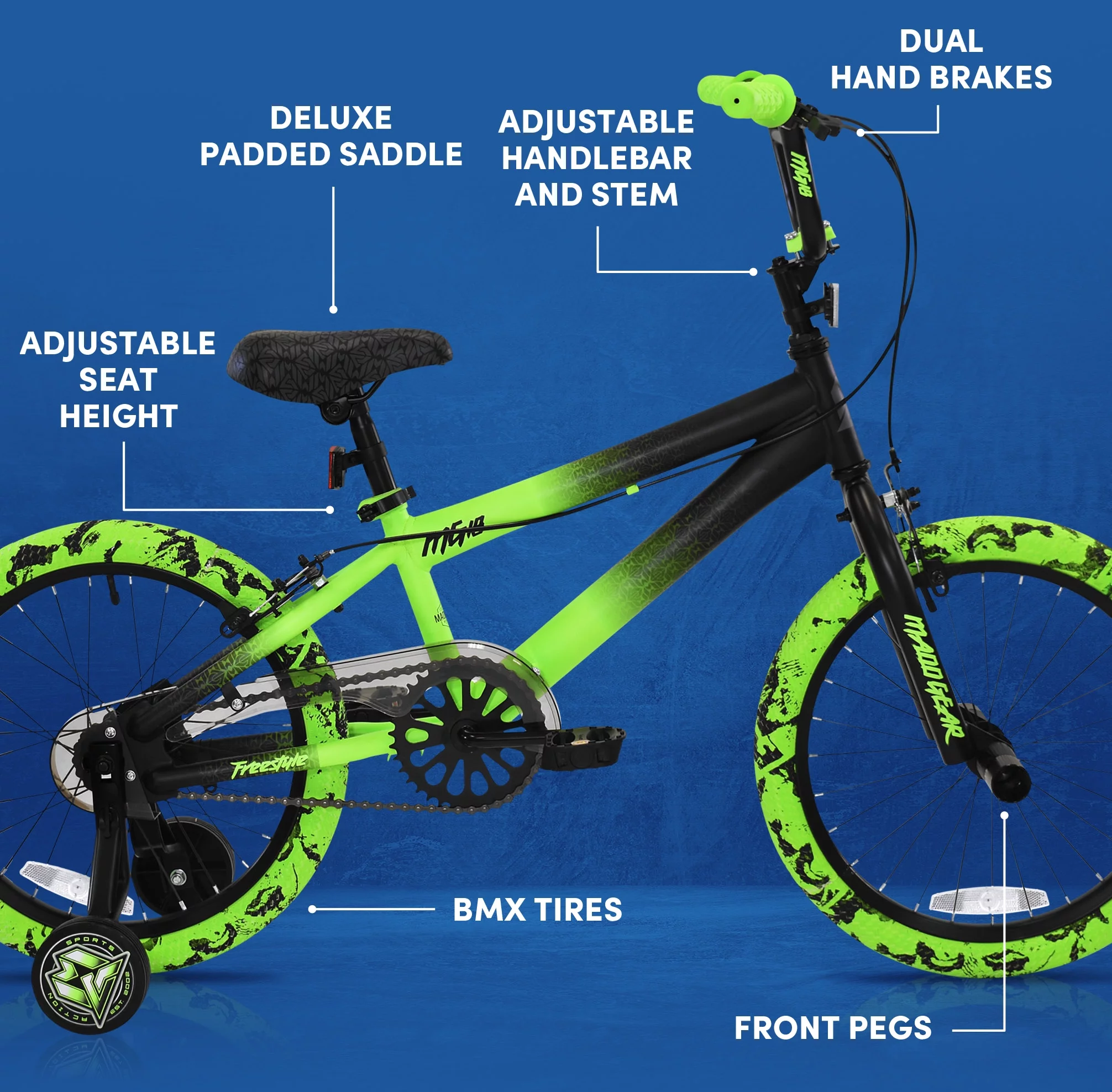 Kent Bicycles 18" Madd Gear MG18 BMX Boy's Child Bike, Black and Green