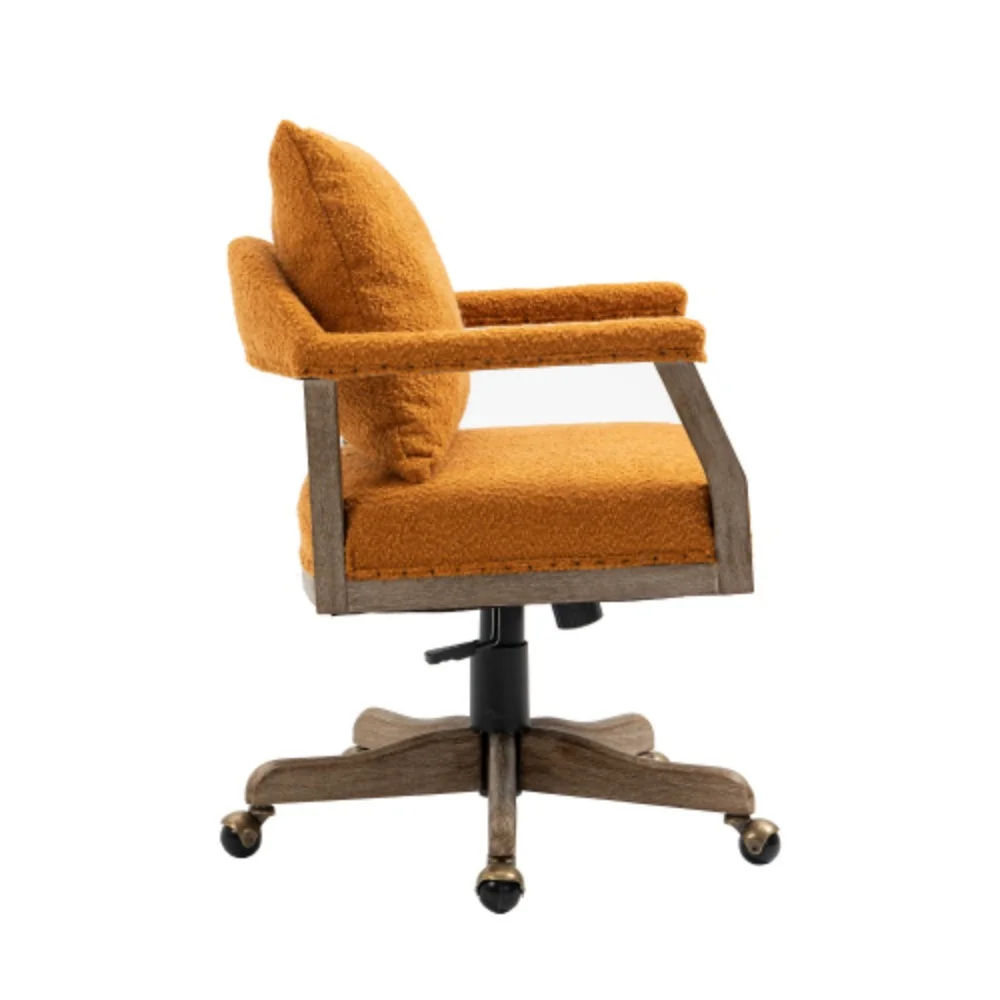 COOLMORE Computer Chair Office Chair Adjustable Swivel Chair Fabric Seat Home Study Chair Orange + Boucle