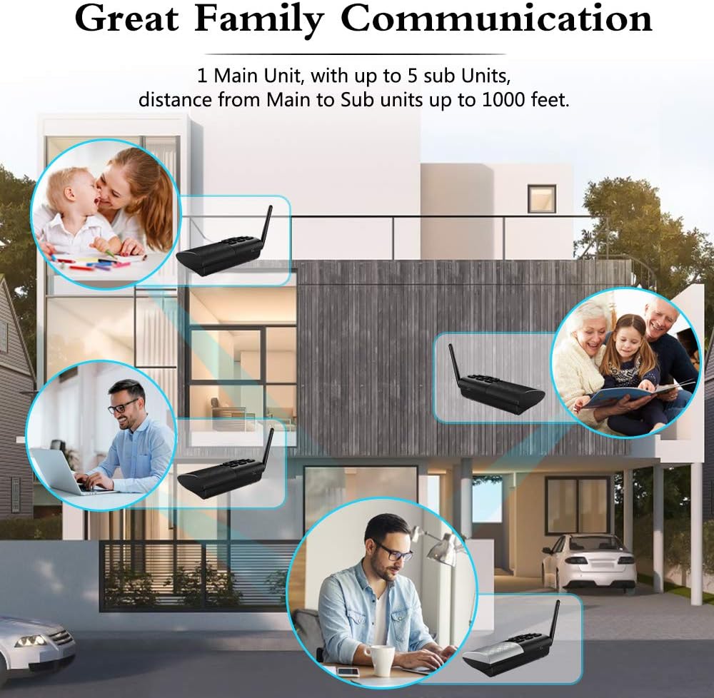 Hosmart Full Duplex Wireless Intercom System Real Time, Two -Way Communication for Home and Office，Hands Free, Portable intercom, with Crystal Clear Sound, 1000 feet Range